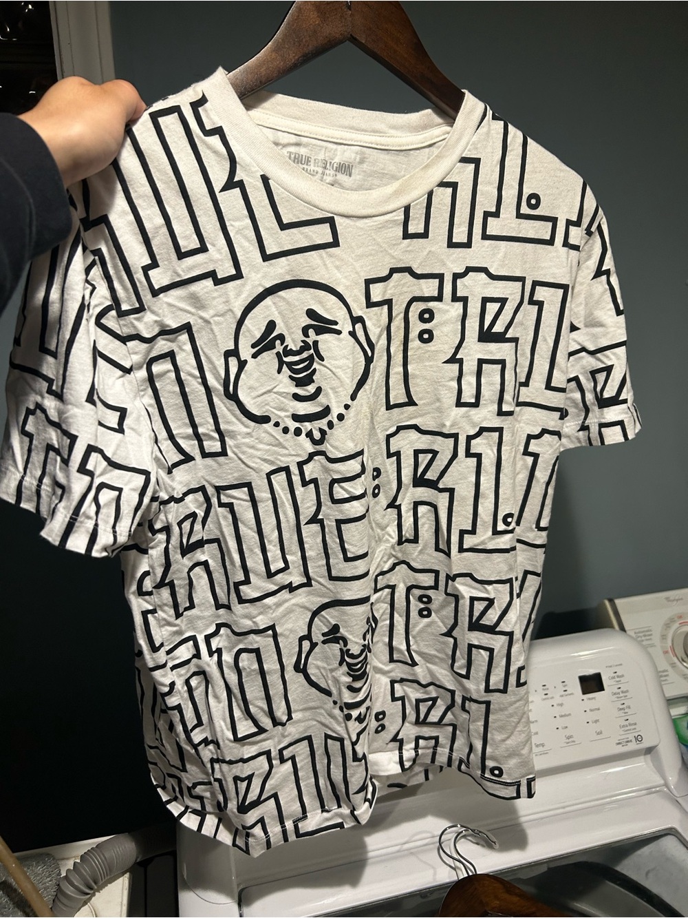 True Religion White Tee with Black Logo Print